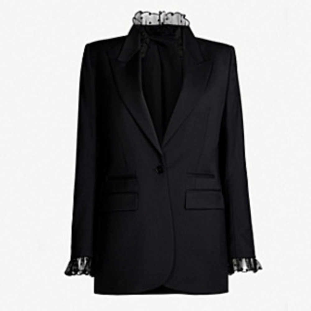 Lace-trimmed wool blazer